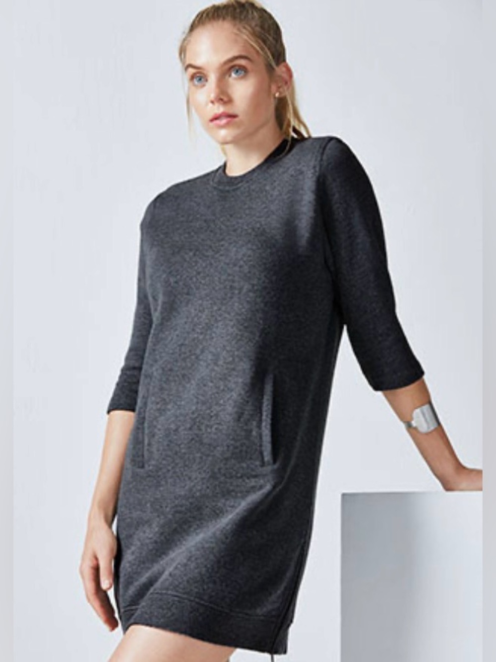 Fabletics Elena Dress Charcoal Size S Athleisure Sporty Sweatshirt Material NWT